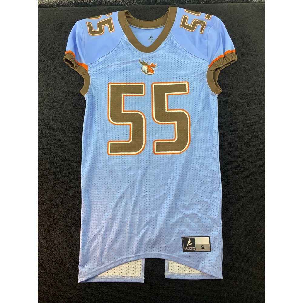 BSN‎ Sports Mens Number 55 Football Jersey Light Blue Orange Moose Logo Size S